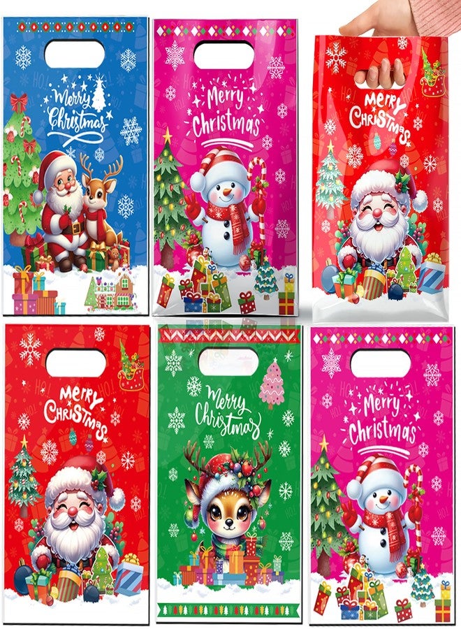 CUUSNNY 60 Pcs Christmas Plastic Gift Bags,Merry Christmas Goodie Bags Santa Claus Snowman Treat Candy Bag Bulk Party Favor Bag for Xmas Holiday Party Supplies 6.5 × 9.8 In - Image 1